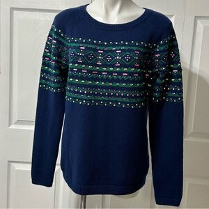 Talbots Lambswool Bejeweled Holiday Sweater Large